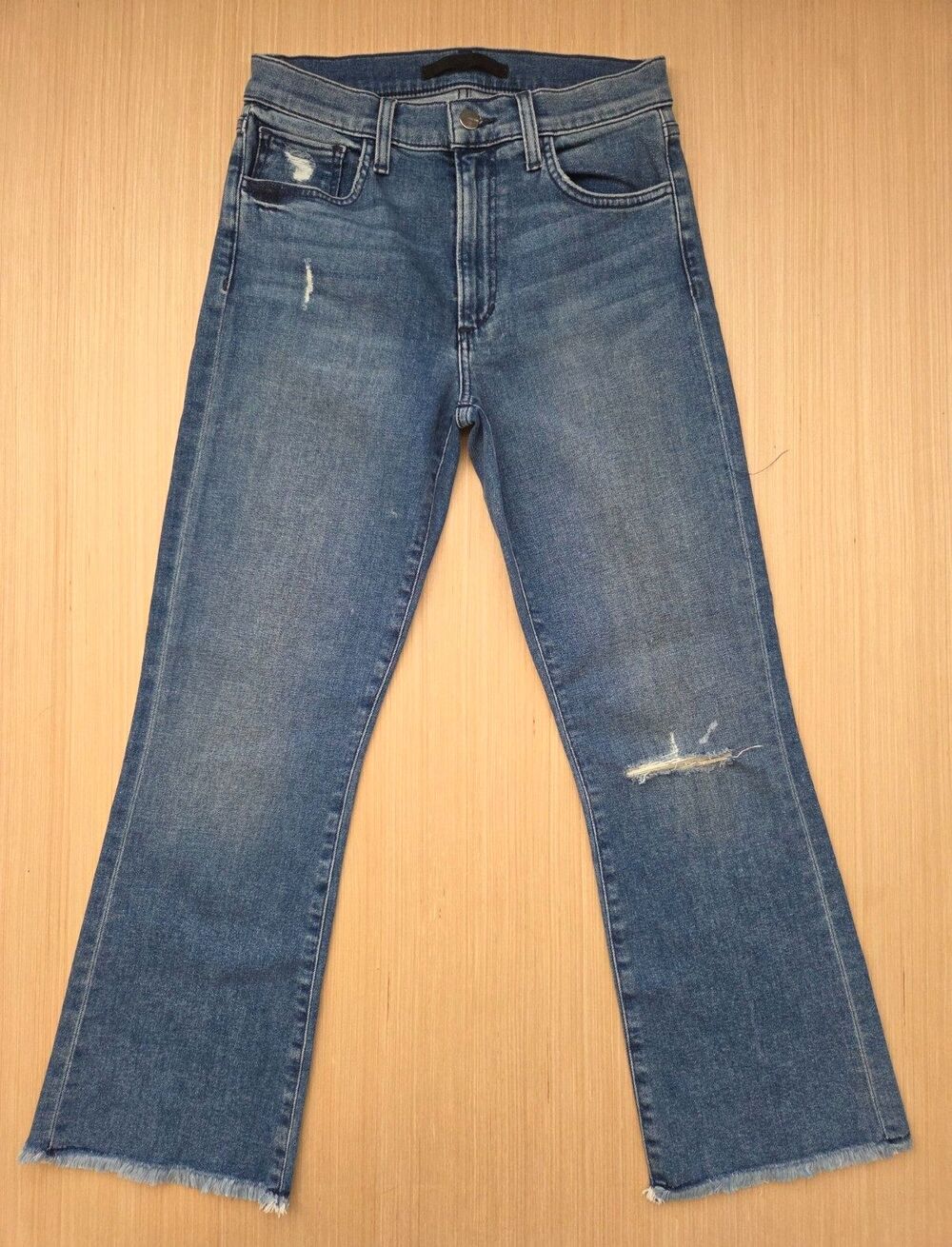 Joe's Jeans The Callie High Rise Cropped Raw Hem Boot Size 27 Medium Wash